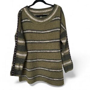 Free People Women's Sid Striped Alpaca Blend Oversized Tunic Sweater Moss Medium